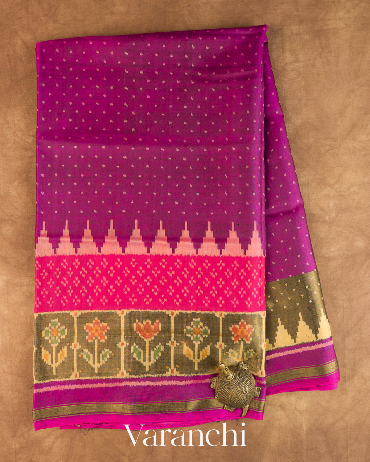 Purple Pure Rajkot Patola Silk Handloom Saree — Full Saree