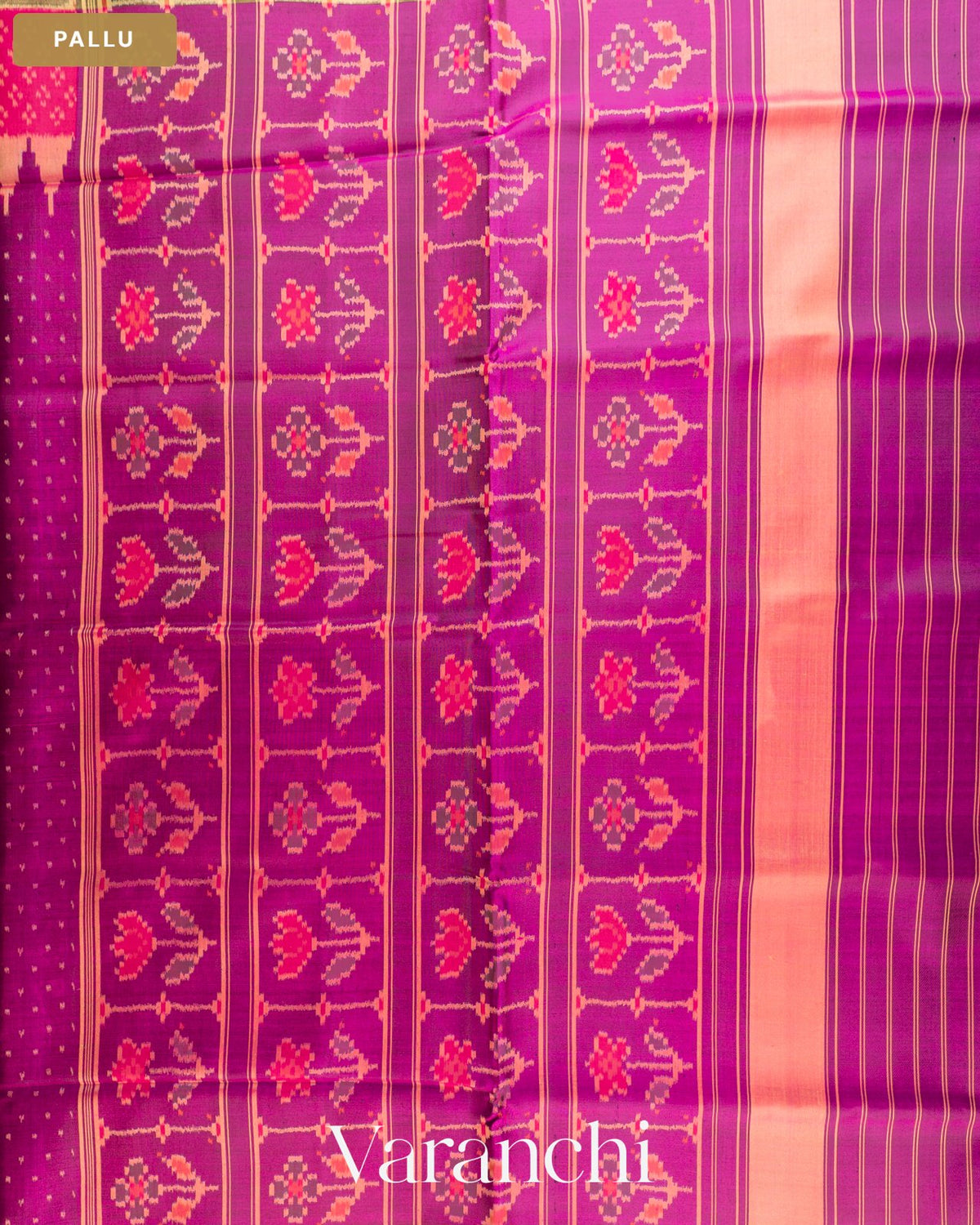 Purple Pure Rajkot Patola Silk Handloom Saree — Pallu