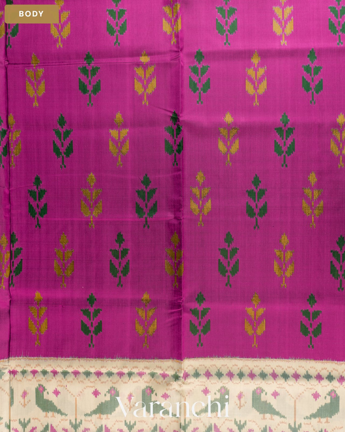 Magenta Pure Rajkot Patola Silk Handloom Saree — Body