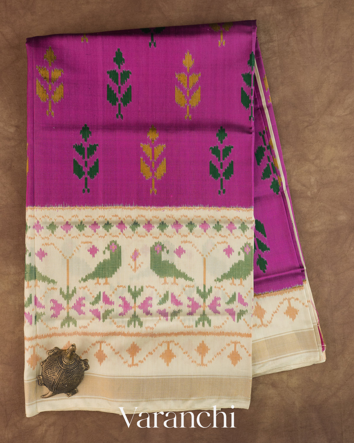 Magenta Pure Rajkot Patola Silk Handloom Saree — Full Saree