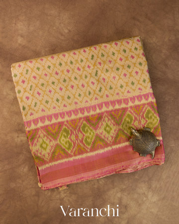 Ivory Pure Rajkot Patola Silk Handloom Saree — Folded