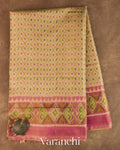 Ivory Pure Rajkot Patola Silk Handloom Saree — Full Saree