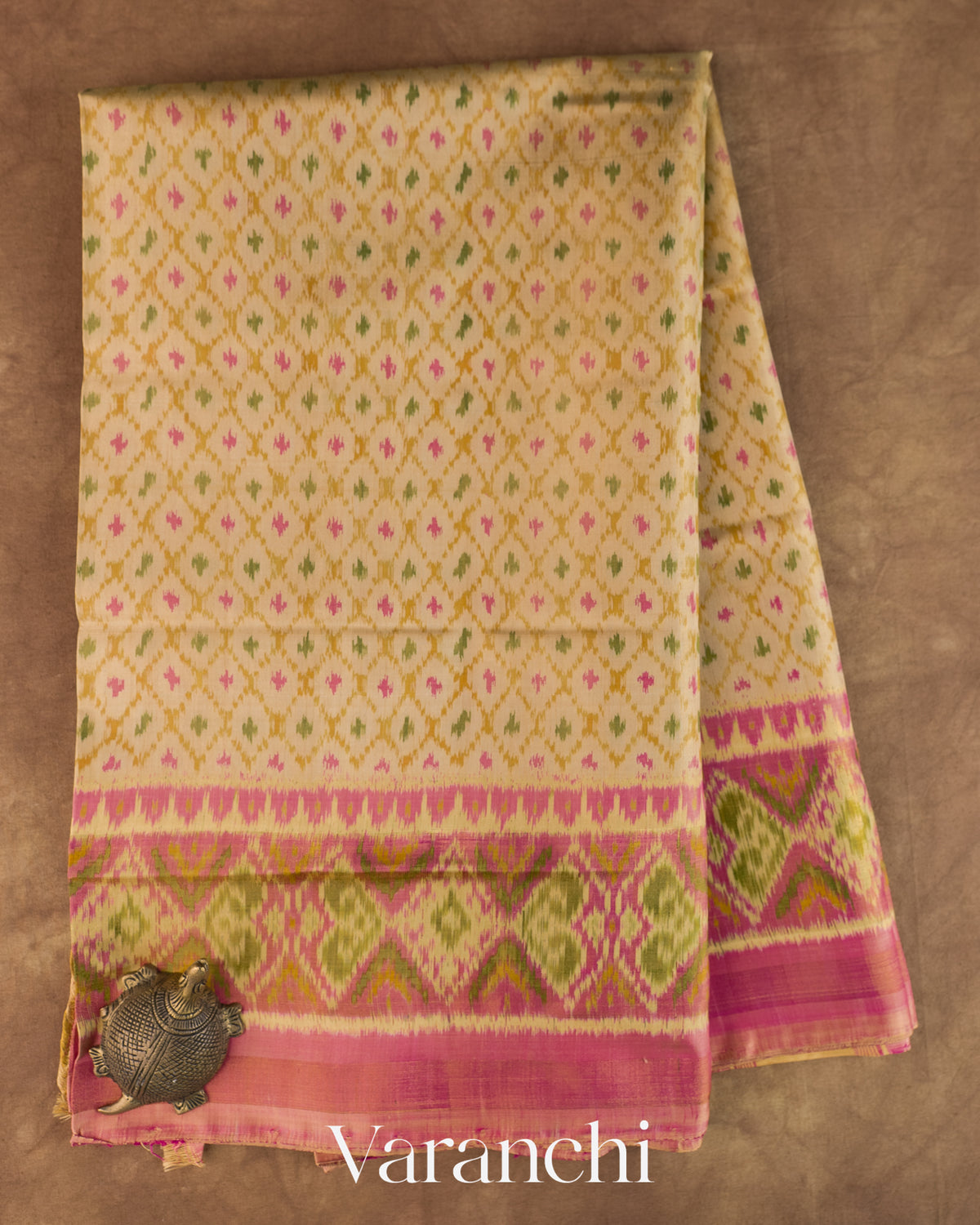 Ivory Pure Rajkot Patola Silk Handloom Saree — Full Saree