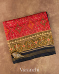 Coral Red Pure Rajkot Patola Silk Handloom Saree — Folded