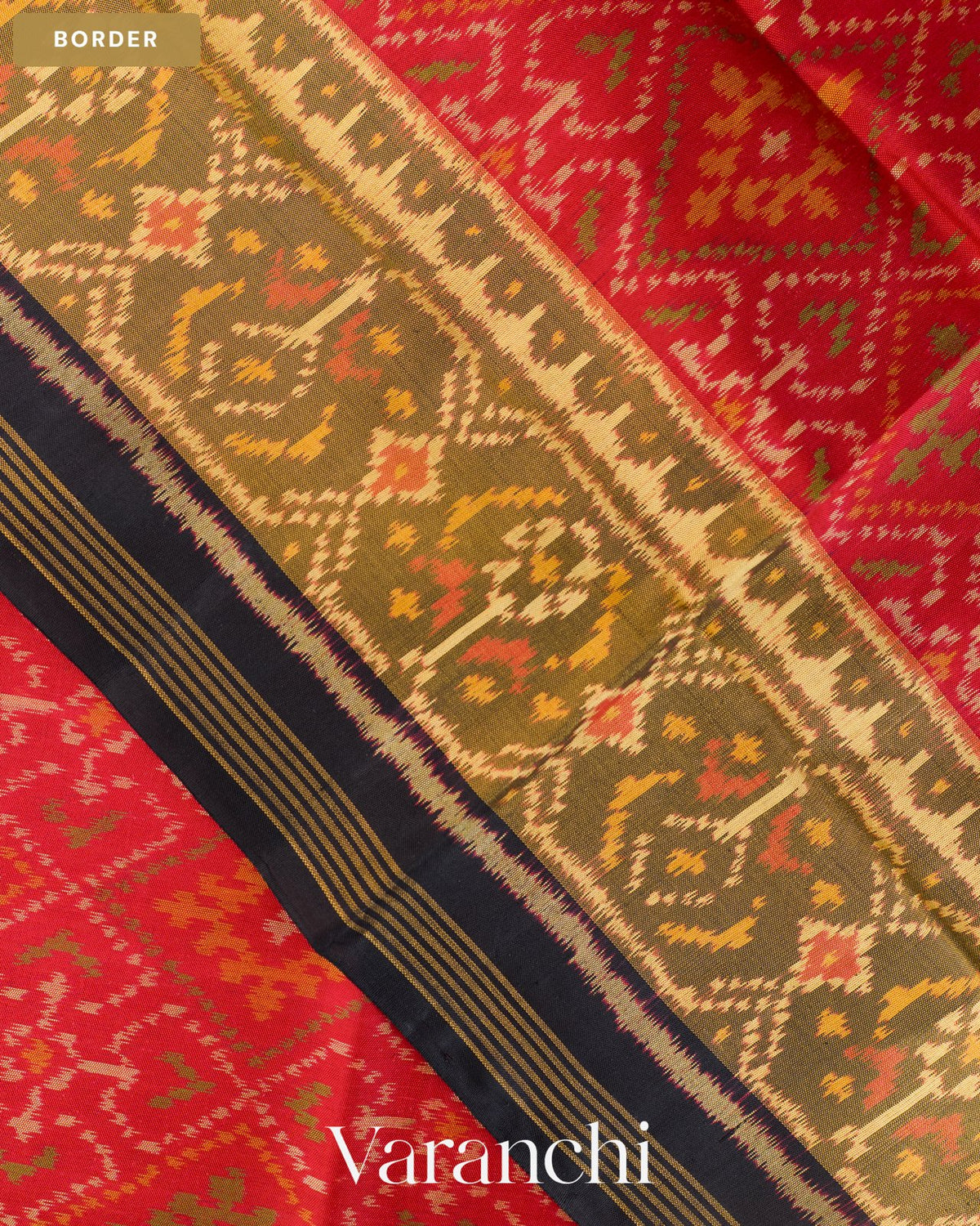 Coral Red Pure Rajkot Patola Silk Handloom Saree — Border