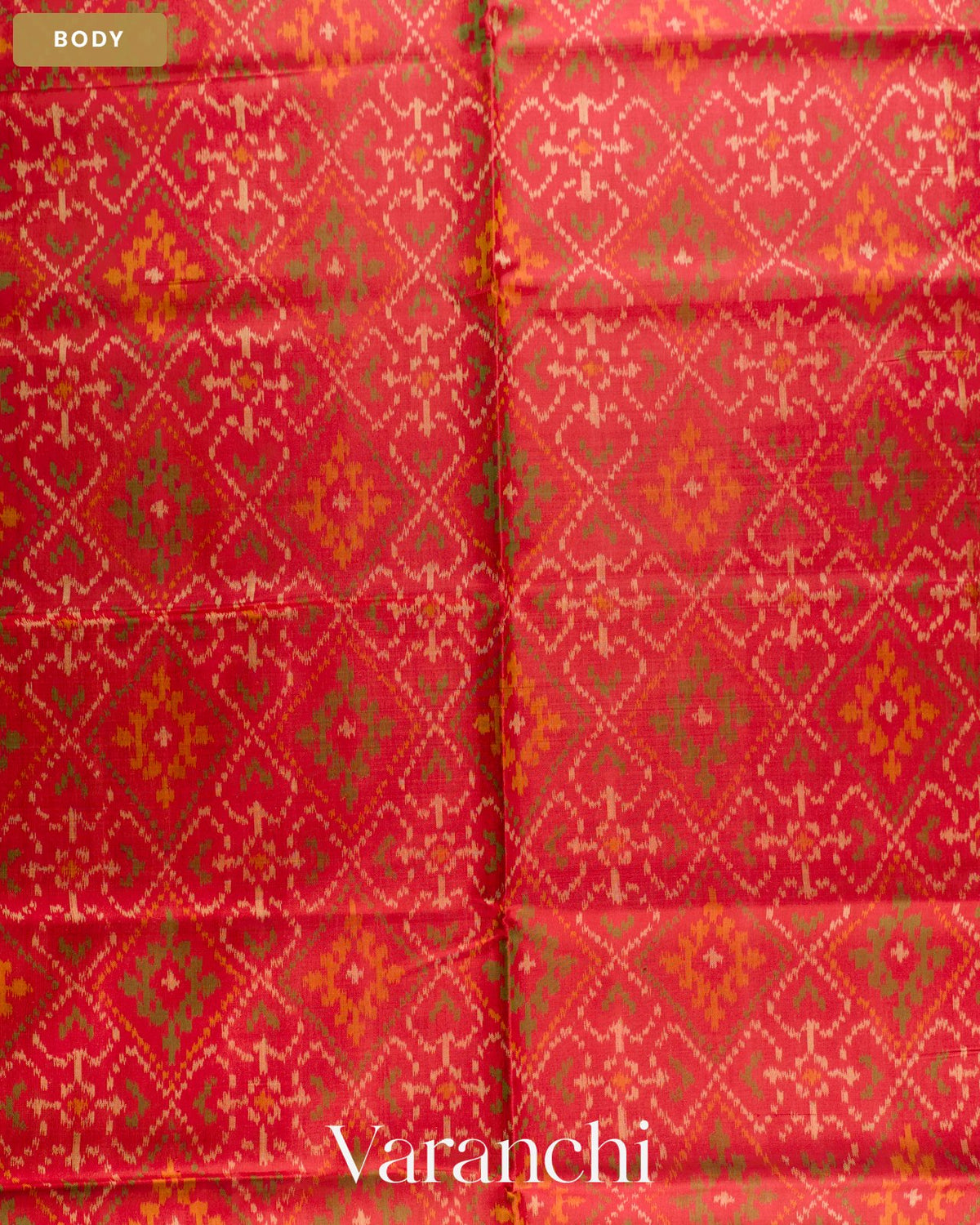 Coral Red Pure Rajkot Patola Silk Handloom Saree — Body