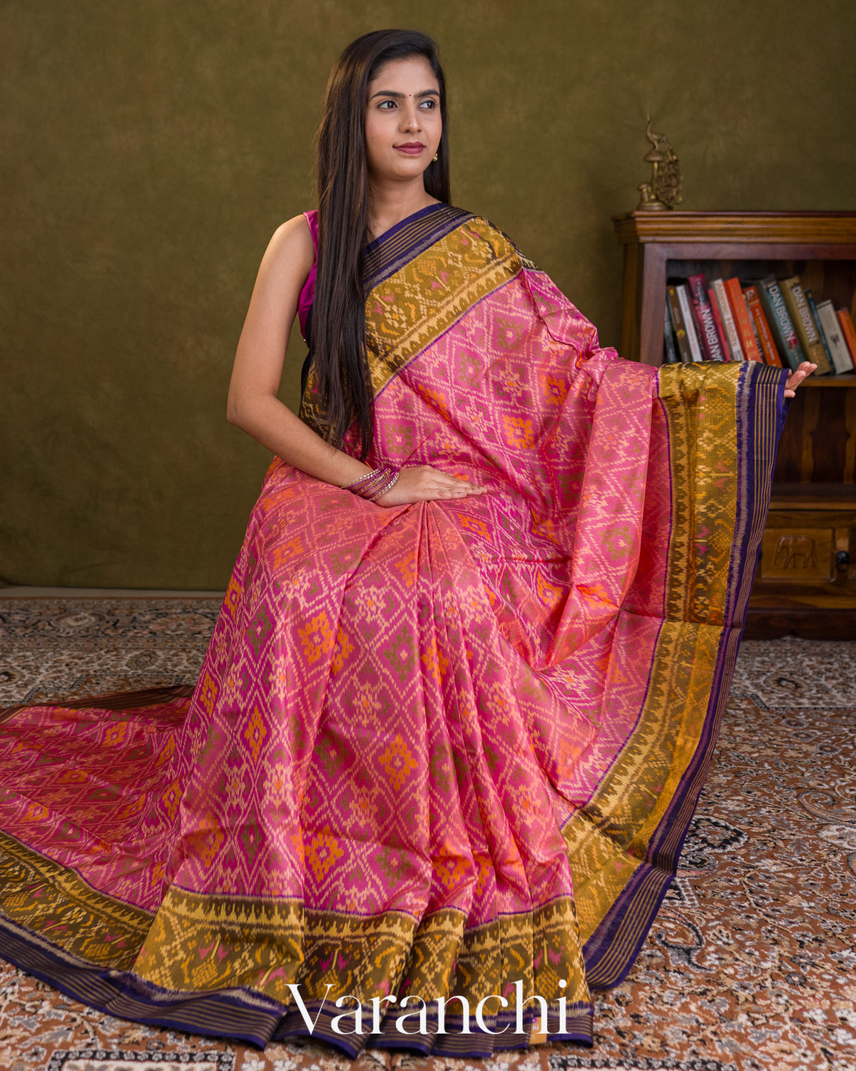 Pink Pure Rajkot Patola Silk Handloom Saree — Draped