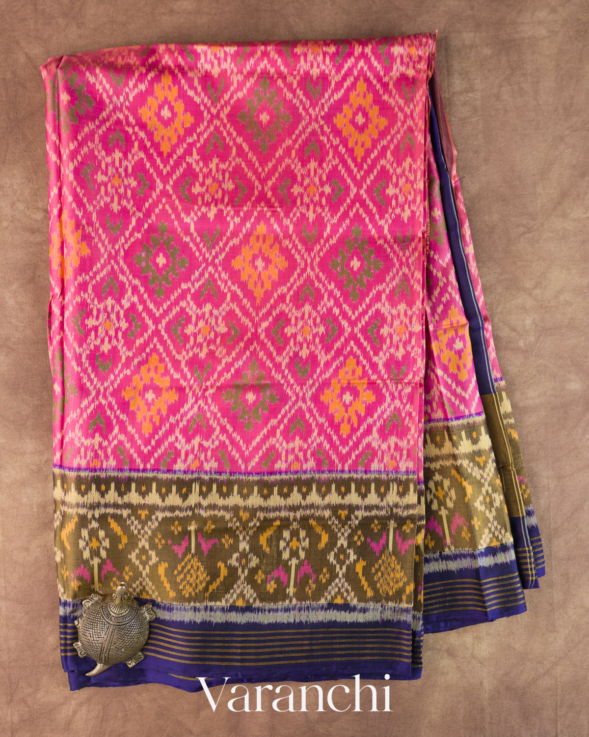 Pink Pure Rajkot Patola Silk Handloom Saree — Full Saree