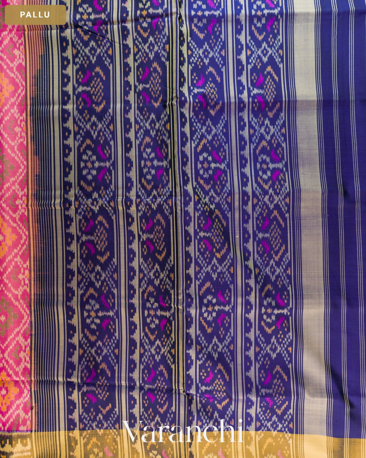Pink Pure Rajkot Patola Silk Handloom Saree — Pallu