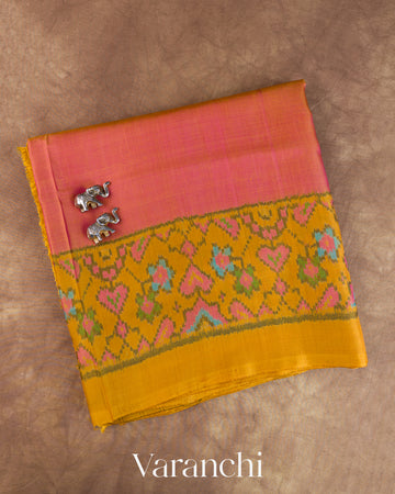 Muted Pink Pure Rajkot Patola Silk Handloom Saree — Folded