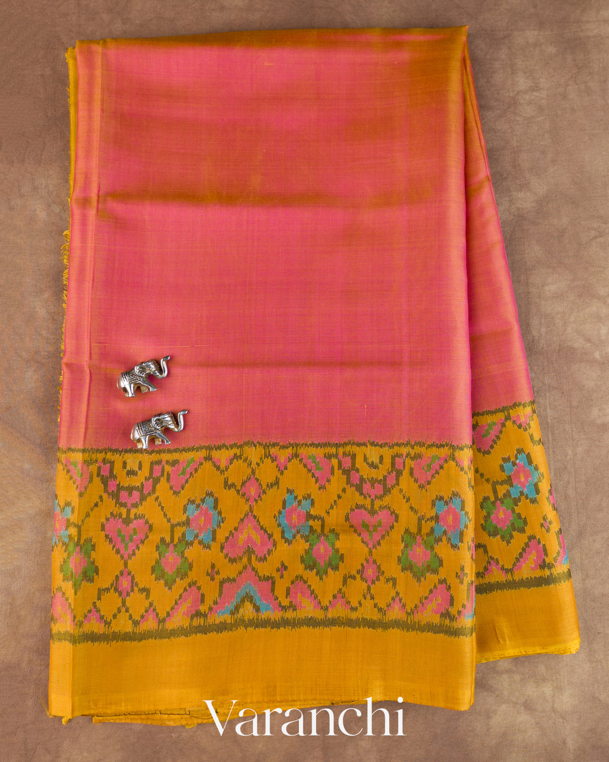 Muted Pink Pure Rajkot Patola Silk Handloom Saree — Full Saree