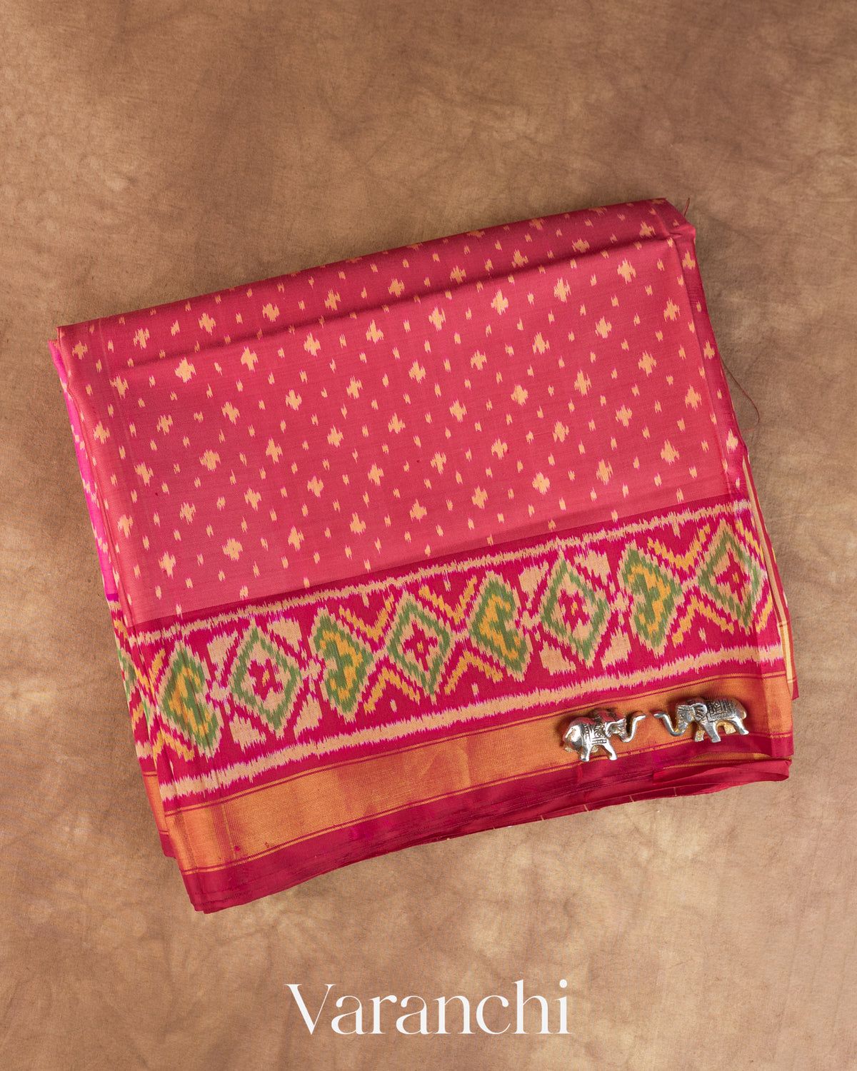 Mauve Pink Pure Rajkot Patola Silk Handloom Saree — Folded