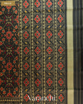 Jet Black Pure Rajkot Patola Silk Handloom Saree — Pallu