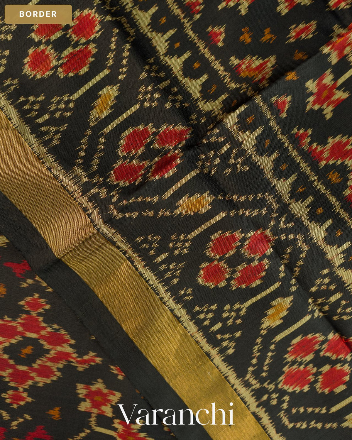 Jet Black Pure Rajkot Patola Silk Handloom Saree — Border