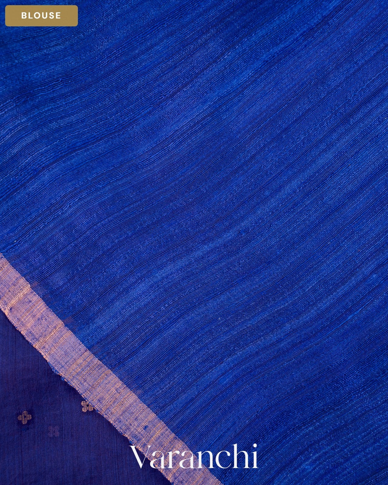 Deep Royal Blue Sequin with Jamdani Paithani Pallu Pure Muslin Silk Handloom Saree — Blouse