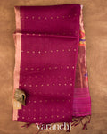 Deep Magenta Sequin Jamdani Paithani Pallu Pure Muslin Silk Handloom Saree — Full Saree