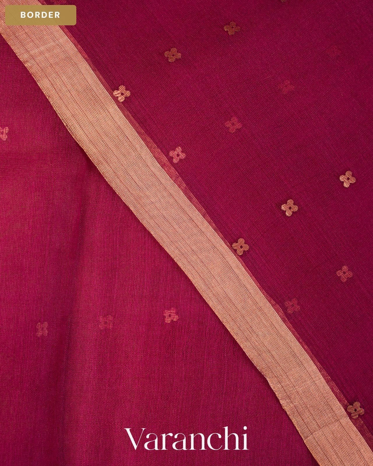 Deep Magenta Sequin Jamdani Paithani Pallu Pure Muslin Silk Handloom Saree — Border