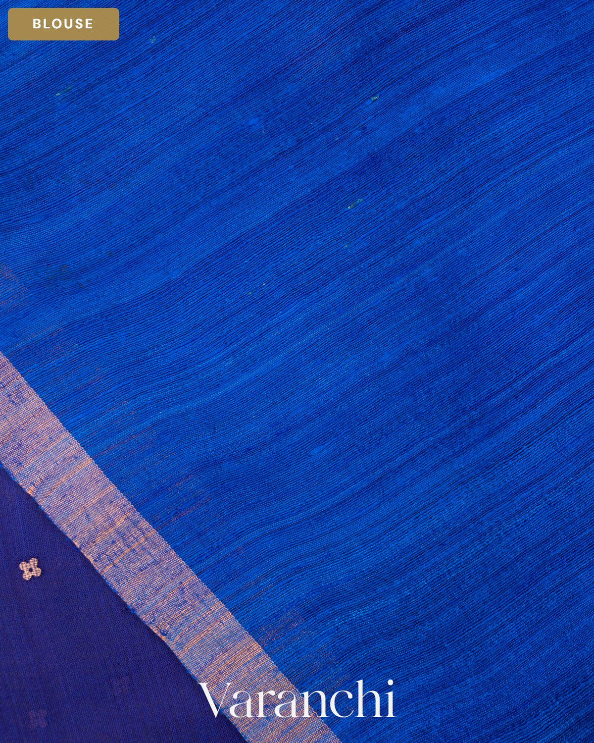 Royal Blue Sequin Jamdani Paithani Pallu Pure Muslin Silk Handloom Saree — Blouse