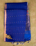 Royal Blue Sequin Jamdani Paithani Pallu Pure Muslin Silk Handloom Saree — Full Saree