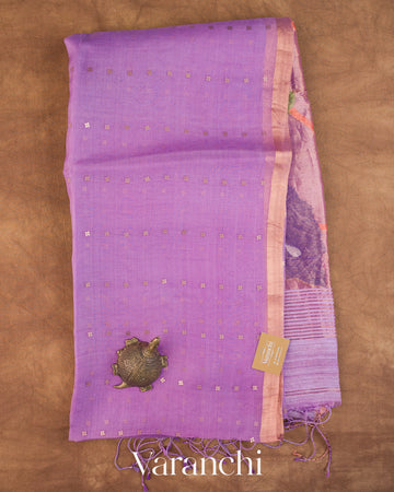 Lavender Sequin with Jamdani Paithani Pallu Pure Muslin Silk Handloom Saree — Full Saree