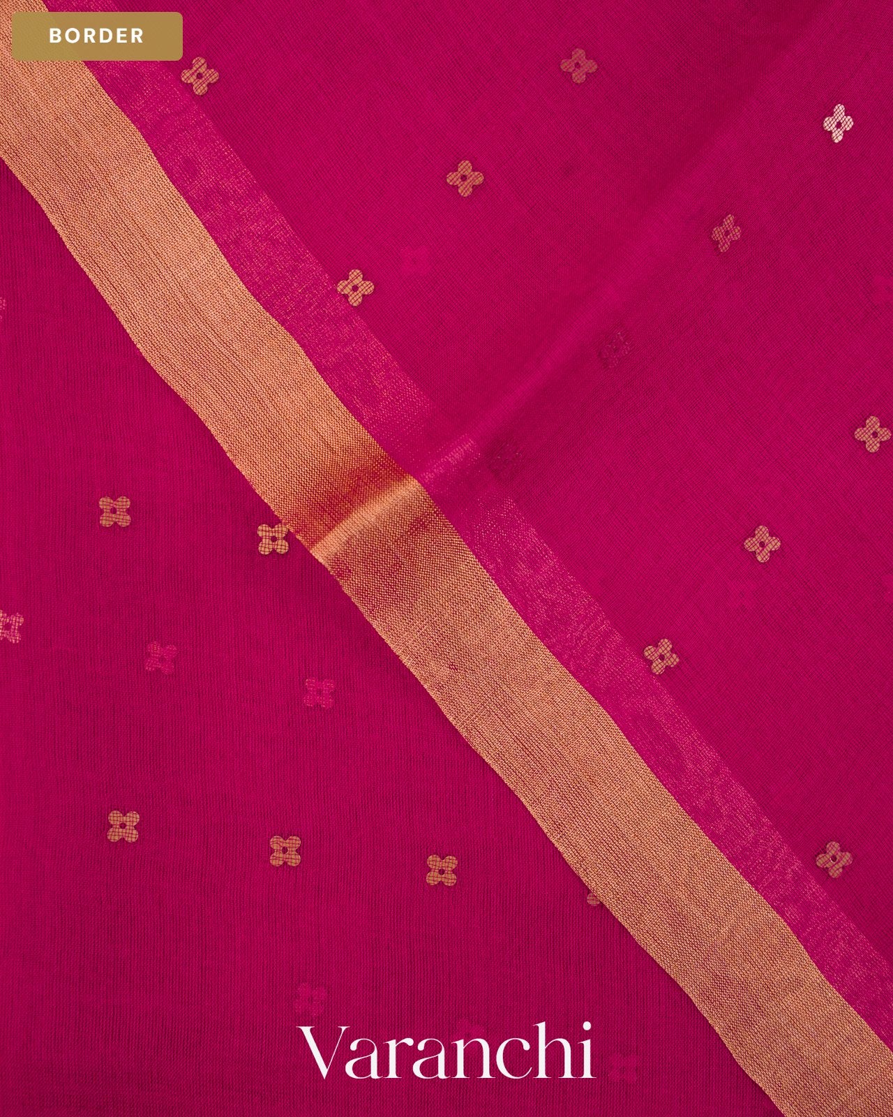 Rani Pink Sequin with Jamdani Paithani Pallu Pure Muslin Silk Handloom Saree — Border