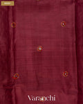 Deep Onion Pink Mirror Hand-Embroidered Pure Tussar Silk Handloom Saree — Body