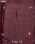 Deep Brown Mirror Hand-Embroidered Pure Tussar Silk Handloom Saree — Body