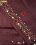 Deep Brown Mirror Hand-Embroidered Pure Tussar Silk Handloom Saree — Border