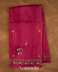 Deep Magenta Mirror Hand-Embroidered Pure Tussar Silk Handloom Saree — Full Saree
