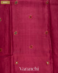 Deep Magenta Mirror Hand-Embroidered Pure Tussar Silk Handloom Saree — Body