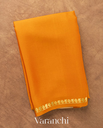 Turmeric Yellow Pure Mysore Crepe Silk Saree — Folded