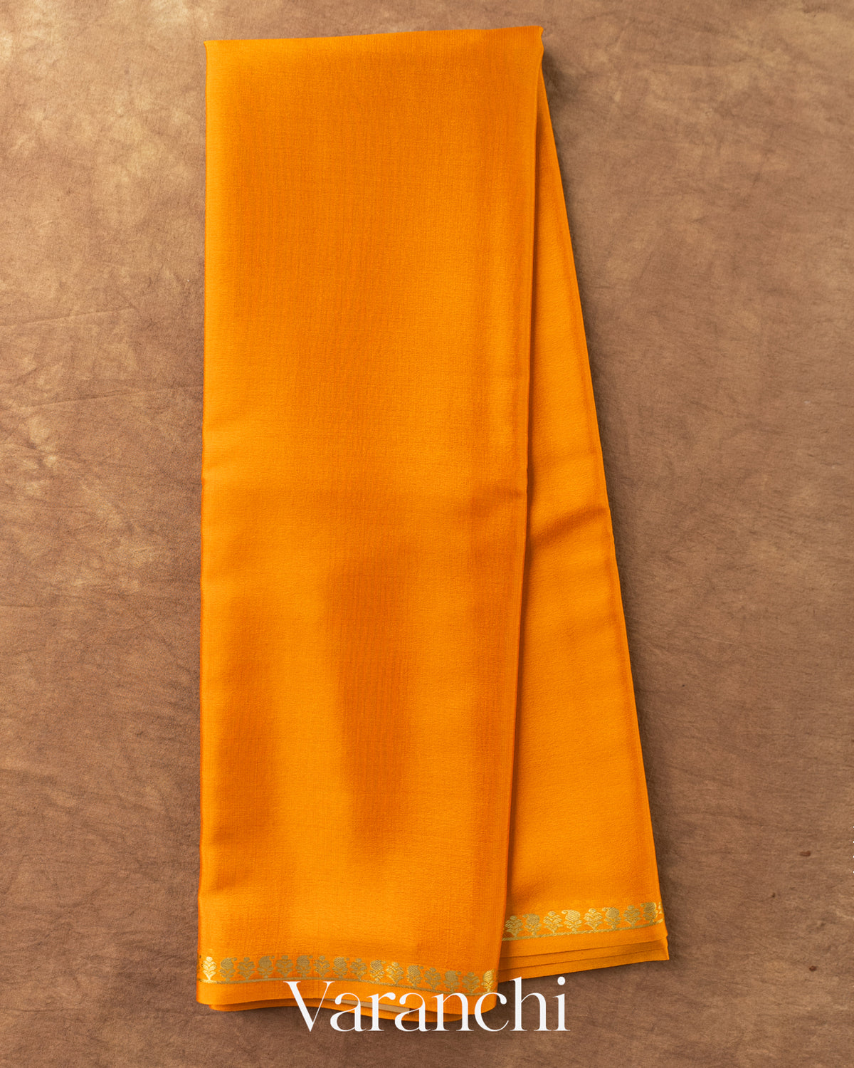 Turmeric Yellow Pure Mysore Crepe Silk Saree — Full Saree