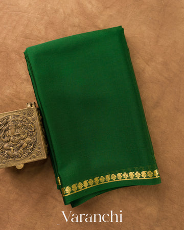 Bottle Green Pure Mysore Crepe Silk Saree — Folded