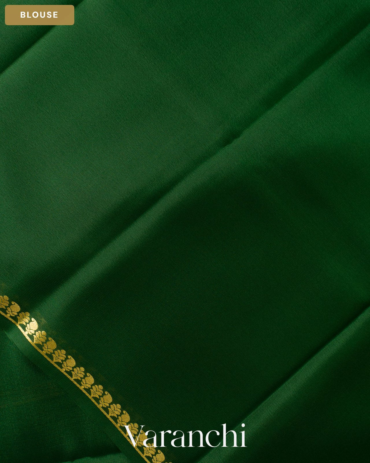 Bottle Green Pure Mysore Crepe Silk Saree — Blouse