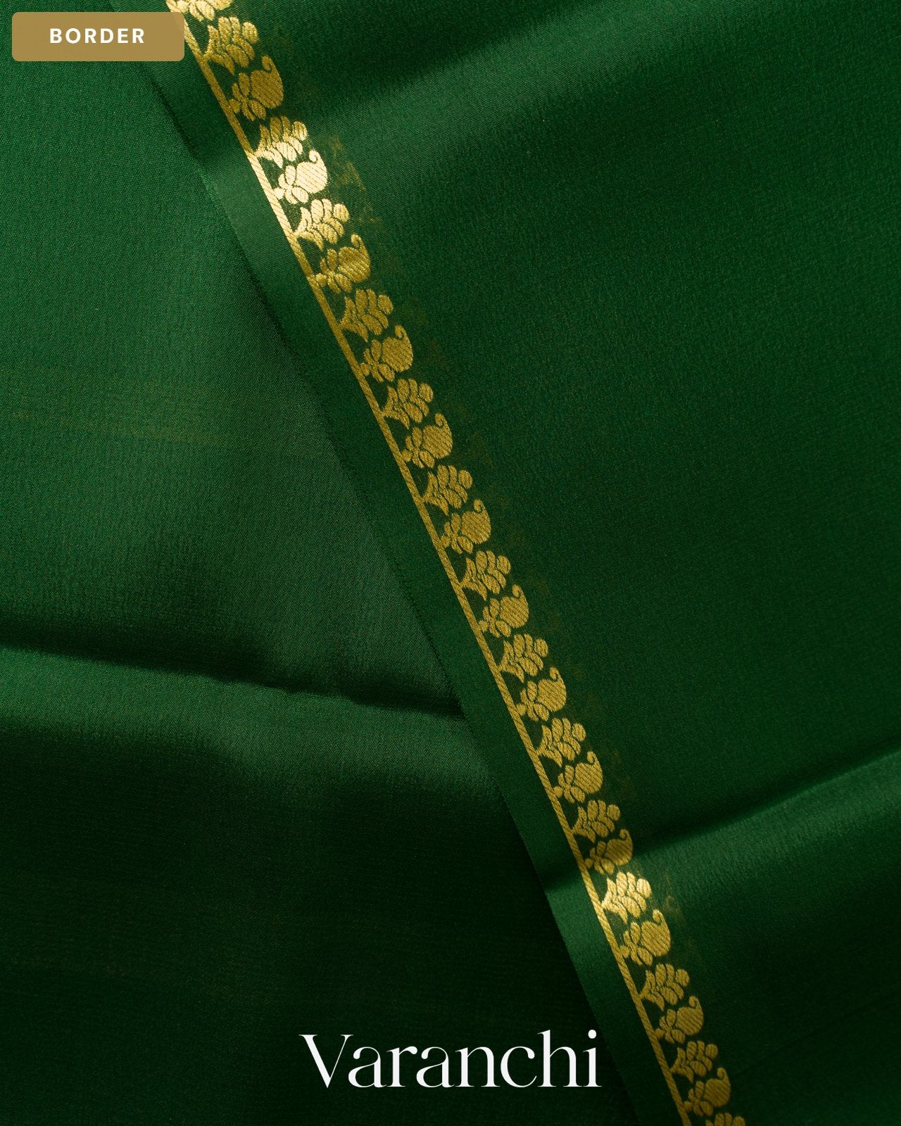 Bottle Green Pure Mysore Crepe Silk Saree — Border
