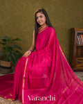 Rani Pink Pure Mysore Crepe Silk Saree — Draped