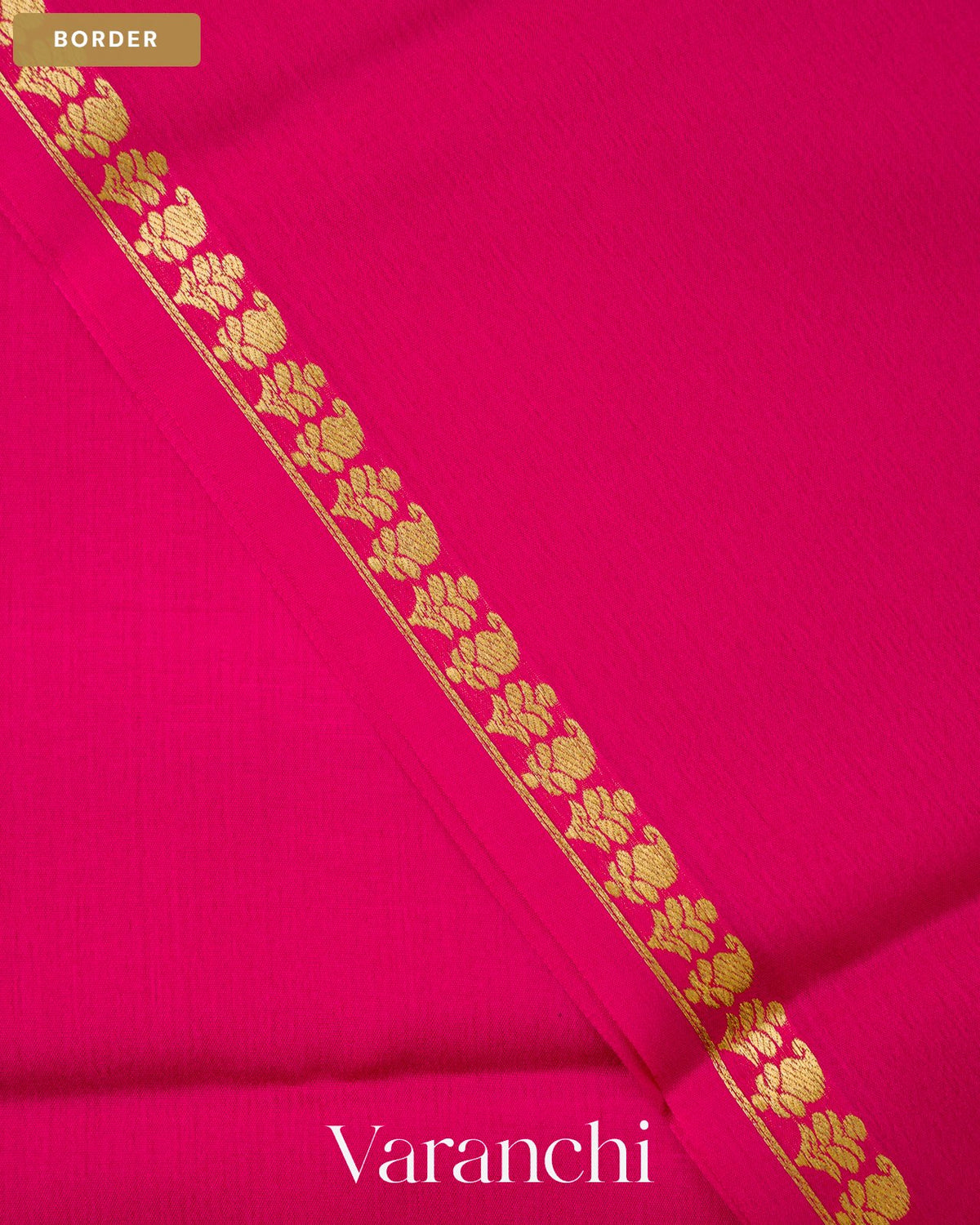 Rani Pink Pure Mysore Crepe Silk Saree — Border