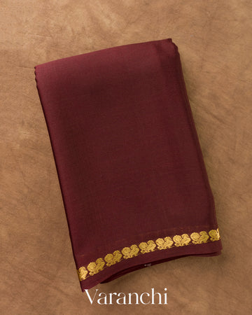 Coffee Brown Pure Mysore Crepe Silk Saree — Folded