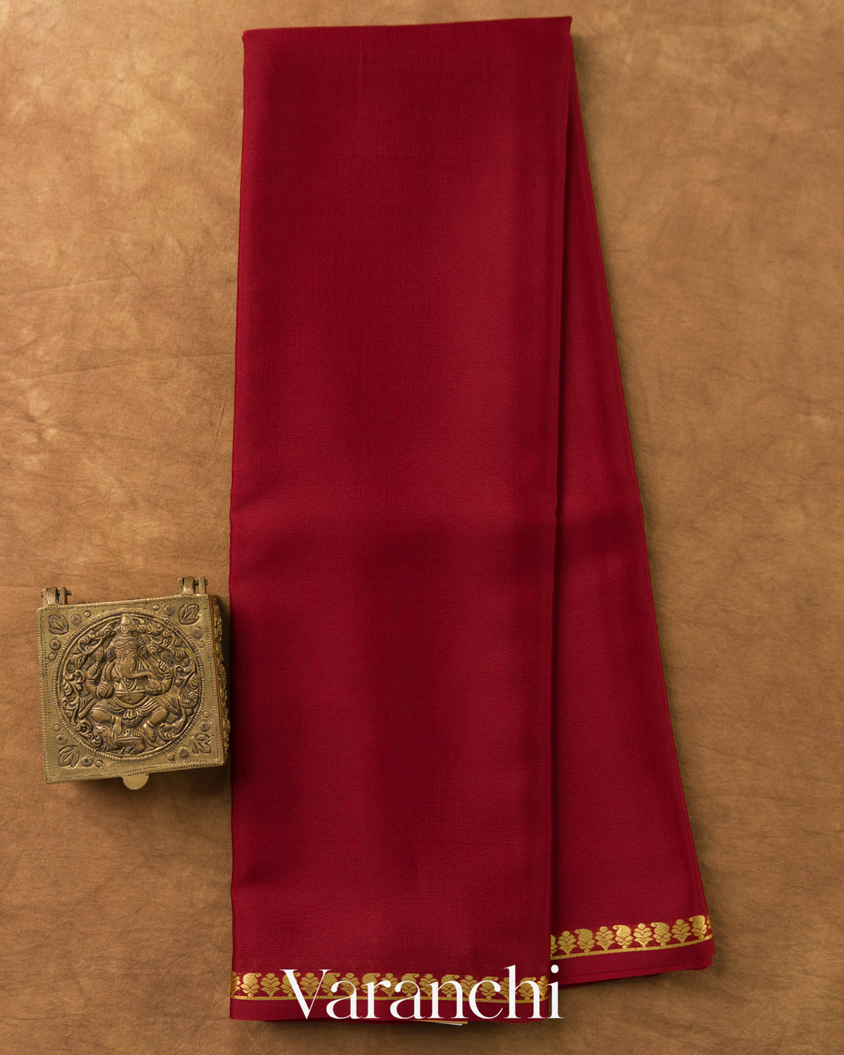 Maroon Pure Mysore Crepe Silk Saree — Full Saree