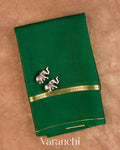 Bottle Green Pure Mysore Crepe Silk Saree — Folded