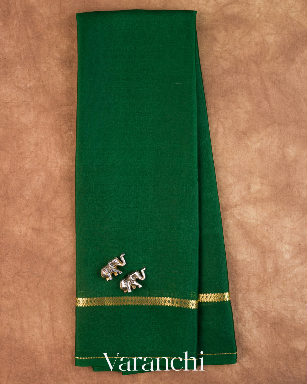 Bottle Green Pure Mysore Crepe Silk Saree — Full Saree