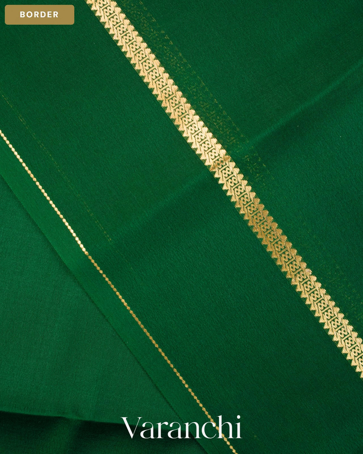 Bottle Green Pure Mysore Crepe Silk Saree — Border
