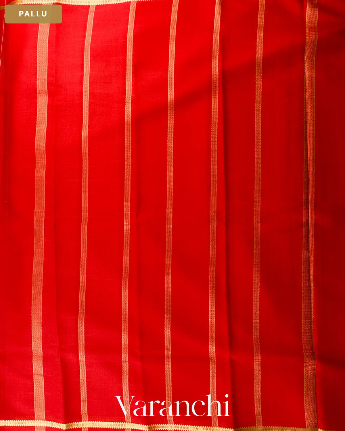 Bright Red Pure Mysore Crepe Silk Saree — Pallu