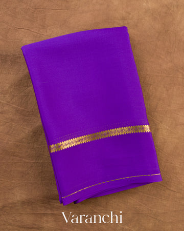 Bright Violet Pure Mysore Crepe Silk Saree — Folded
