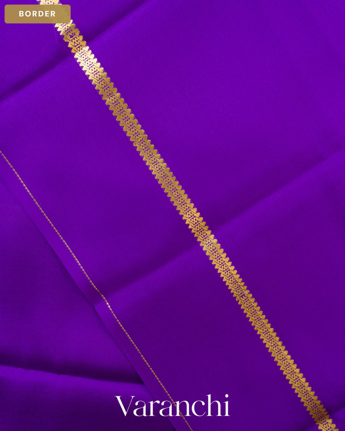 Bright Violet Pure Mysore Crepe Silk Saree — Border
