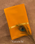 Mango Yellow Pure Mysore Crepe Silk Saree — Folded