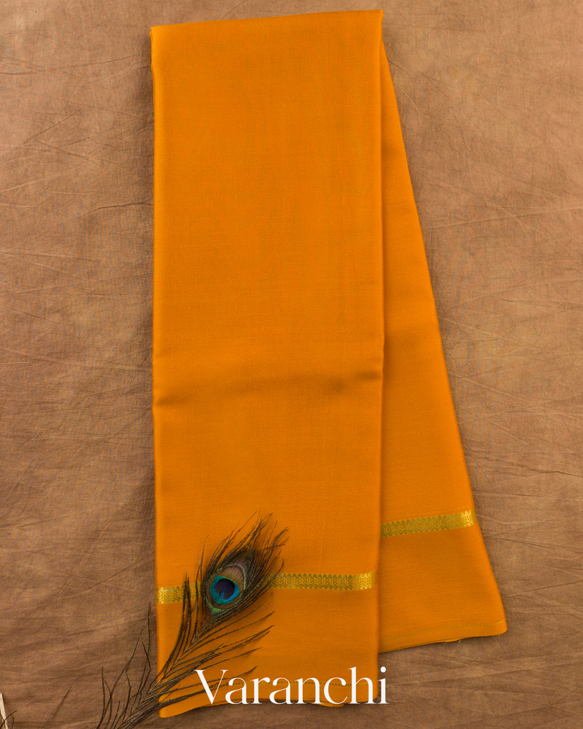 Mango Yellow Pure Mysore Crepe Silk Saree — Full Saree