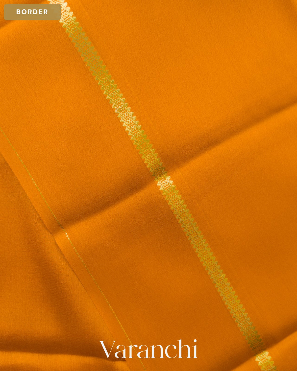 Mango Yellow Pure Mysore Crepe Silk Saree — Border