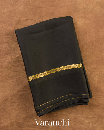 Black Pure Mysore Crepe Silk Saree — Folded