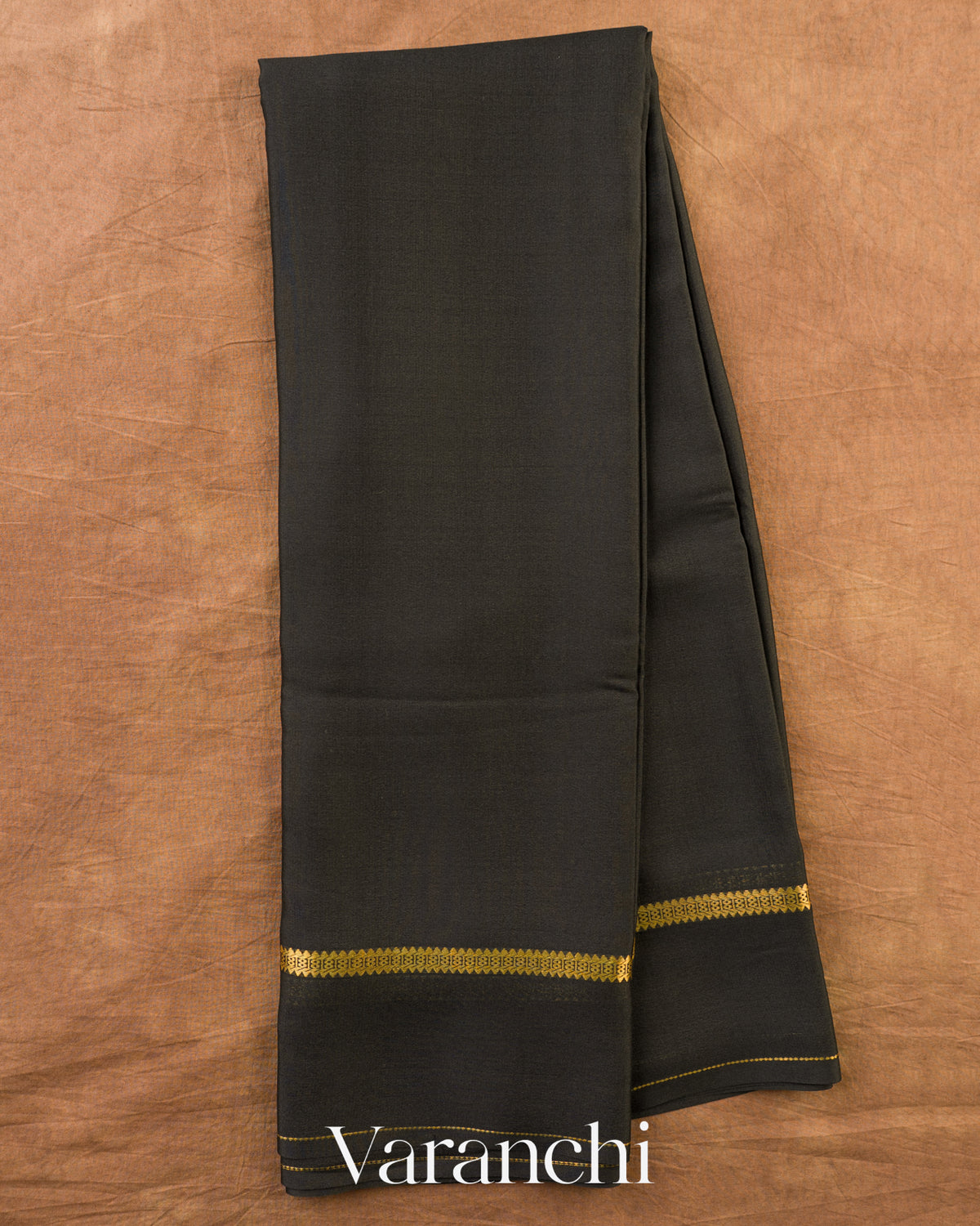 Black Pure Mysore Crepe Silk Saree — Full Saree